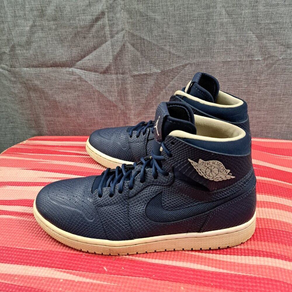 %Nike Air Jordan 1 Retro High Nouveau Navy Snake Blue Size 9 Men AJ27